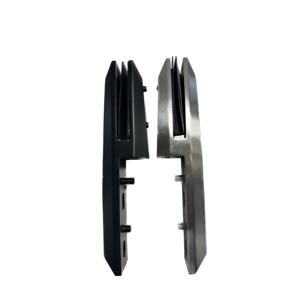 Spigots latérales noir mat et inox brossé pour fixation de verre trempé 12mm en façade de balcon