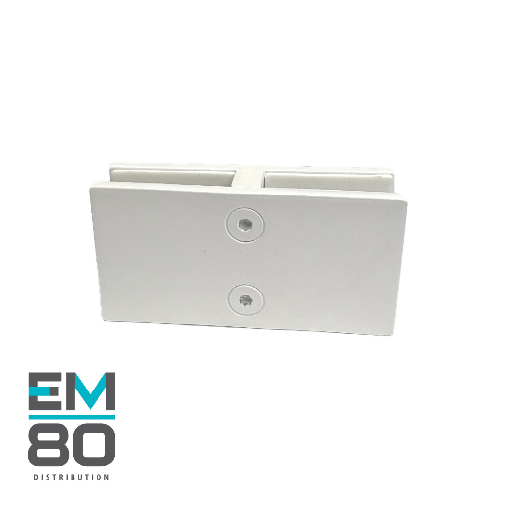 Attache 180 degrés pour deux verres trempés 12mm à angle plat, en acier inoxydable 316 de couleur blanche lustré