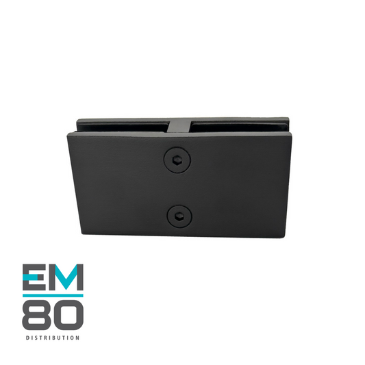 Attache 180 degrés pour deux verres trempés 12mm à angle plat, en acier inoxydable 316 de couleur noir mat