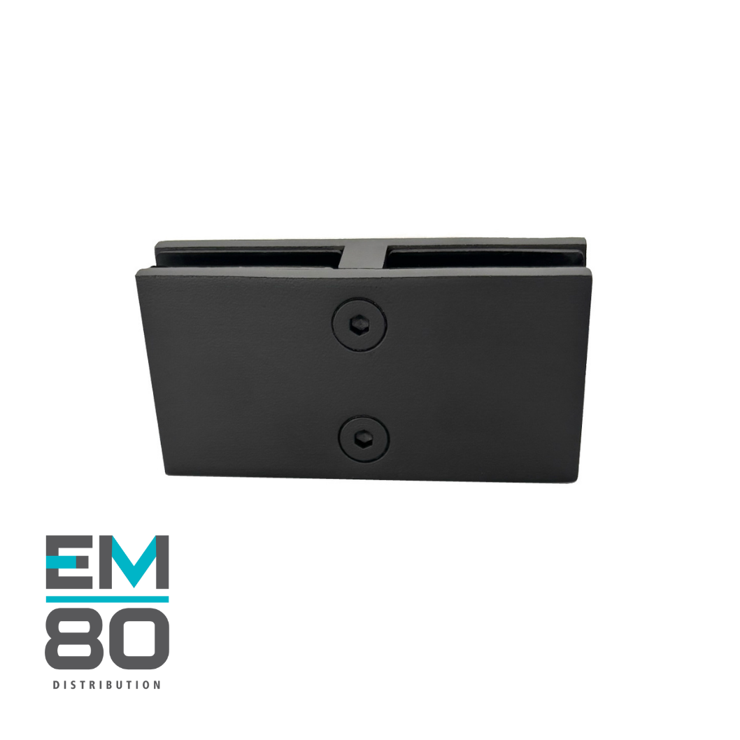 Attache 180 degrés pour deux verres trempés 12mm à angle plat, en acier inoxydable 316 de couleur noir mat