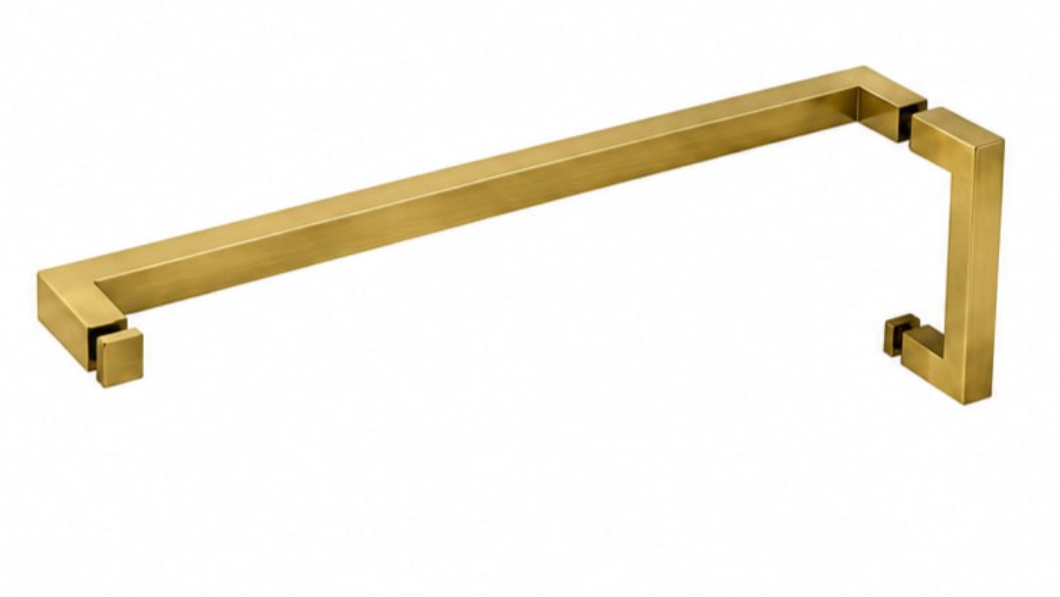 Poignée de douche carré et porte serviette laiton brossé