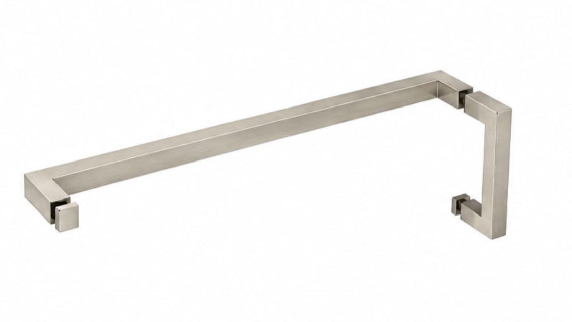 Poignée de douche carré et porte serviette nickel brossé