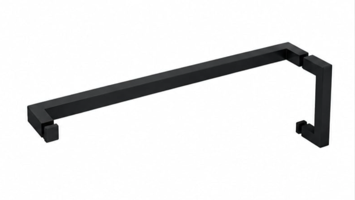 Poignée de douche carré et porte serviette noir mat
