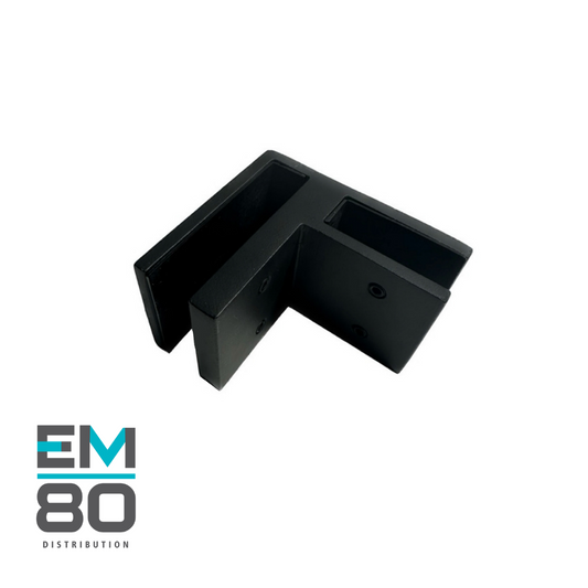 Attache en coin 90 degrés inégal pour deux verres trempés 12mm, en acier inoxydable 316 de couleur noir mat