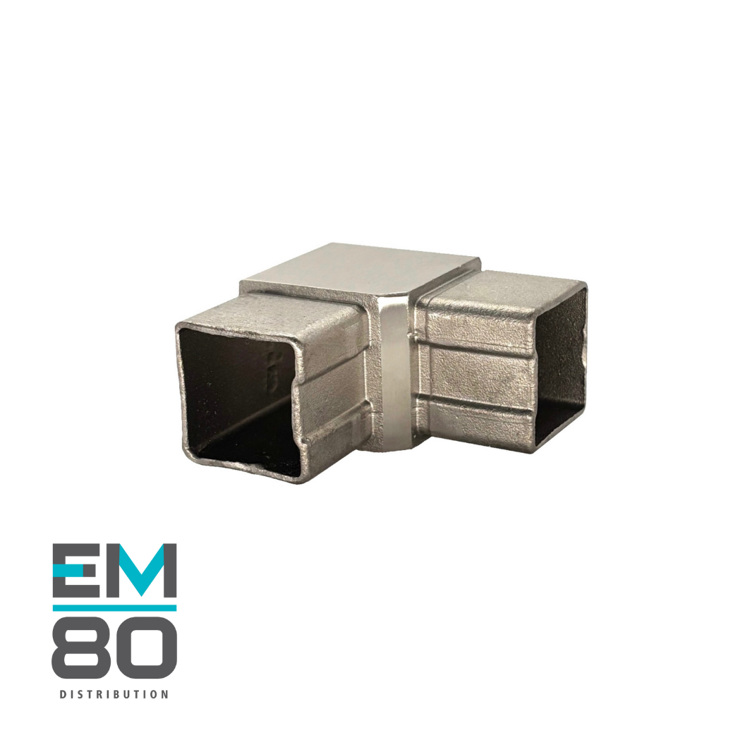 Connecteur 90 degrés de main courante hors verre en acier inoxydable de couleur inox brossé