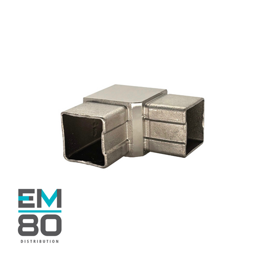 Connecteur 90 degrés de main courante hors verre en acier inoxydable de couleur inox brossé