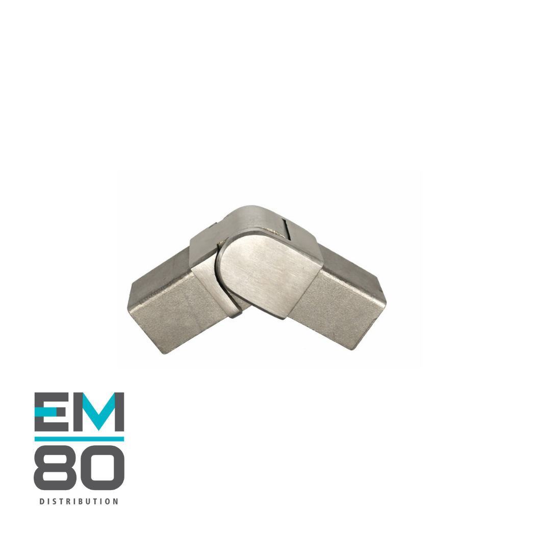 Connecteur à angle ajustable vertical pour main courante 25x21mm en acier inoxydable de couleur inox brossé