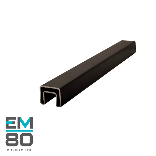 Main courante 25x21mm sur verre 12mm en acier inoxydable de couleur inox brossé