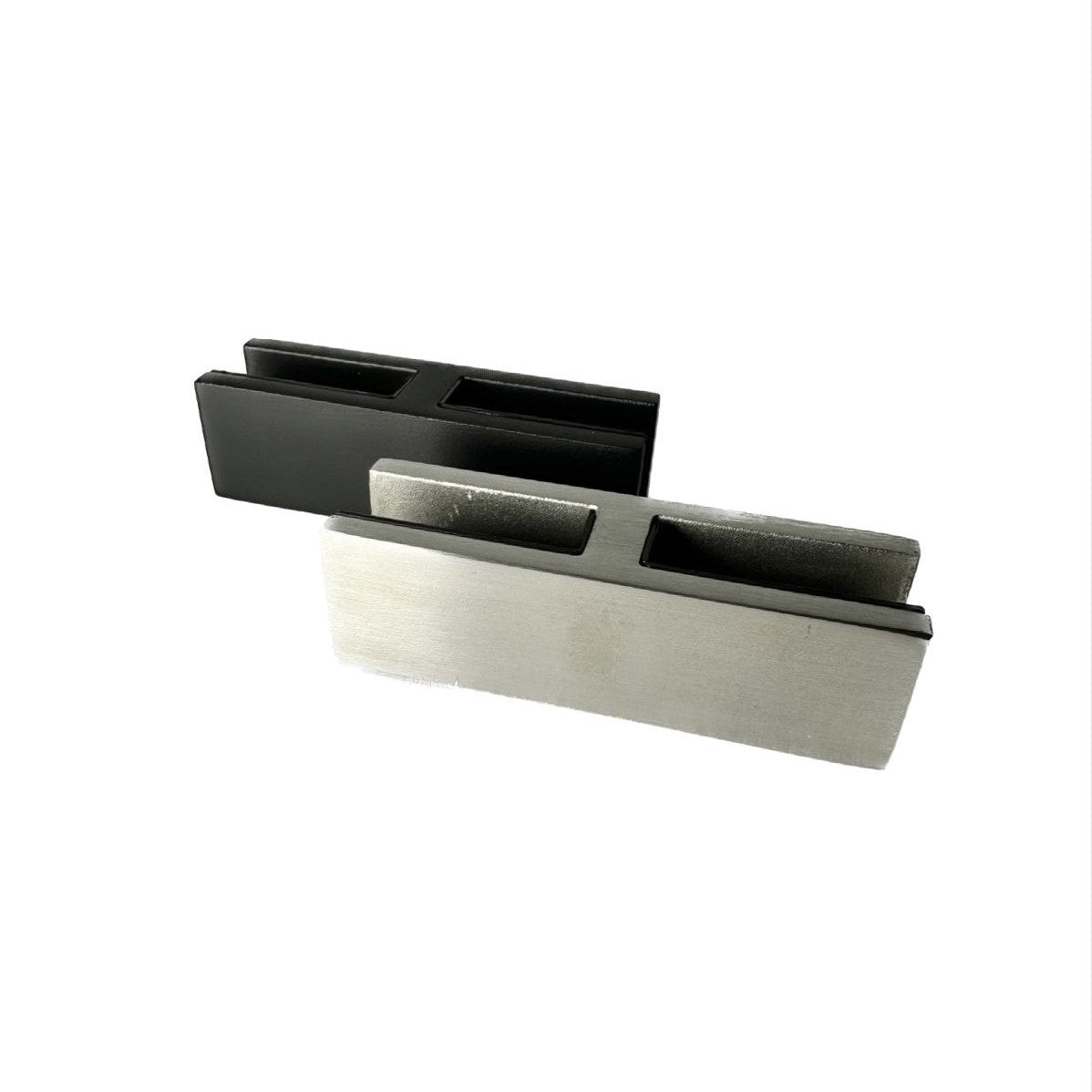 Attache mince de 1 pouce en acier inoxydable pour sécuriser deux panneaux de verre 12mm avec un angle plat de 180 degrés