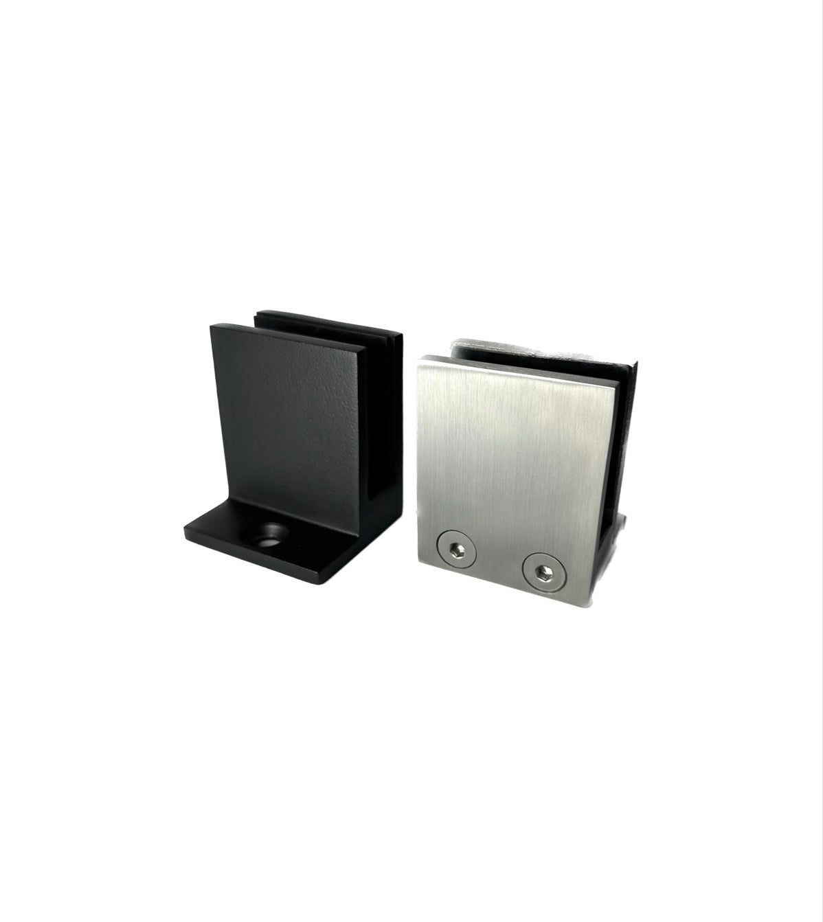 Attaches au mur avec vis latérale pour panneau de verre trempé 12mm de couleur inox brossé et noir mat