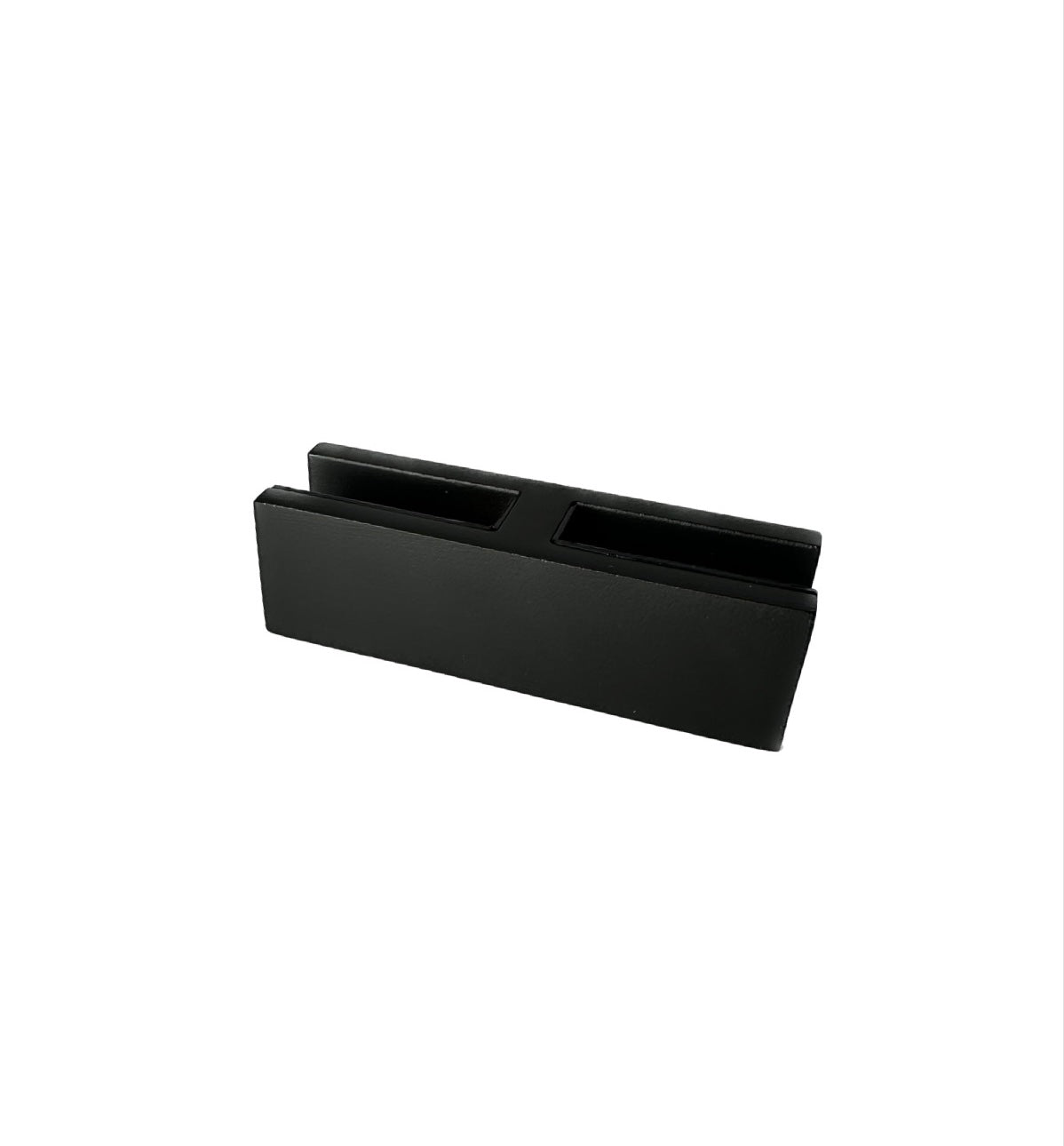 Attache mince de 1 pouce en acier inoxydable de couleur noir mat pour sécuriser deux panneaux de verre 12mm avec un angle plate de 180 degrés